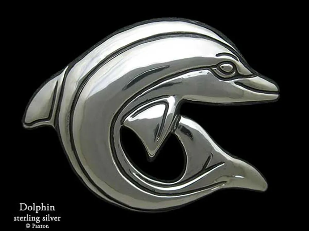 Dolphin Belt Buckle Sterling Silver or Yellow Brass