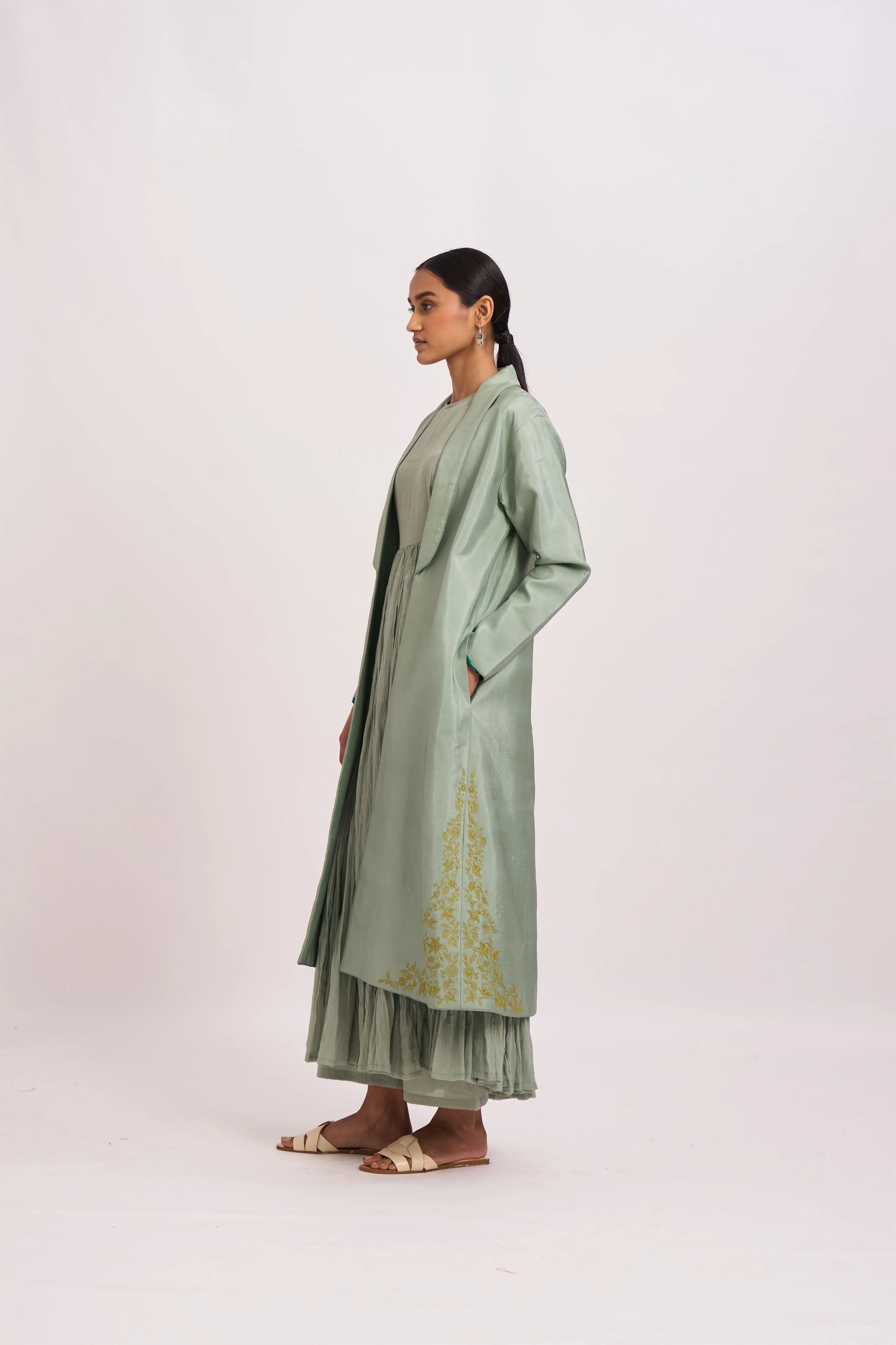 Dot   I   Navya Jasrah Light Green Jacket Silk Fabric In Jacket  Sea Green  SS24-NJ-1