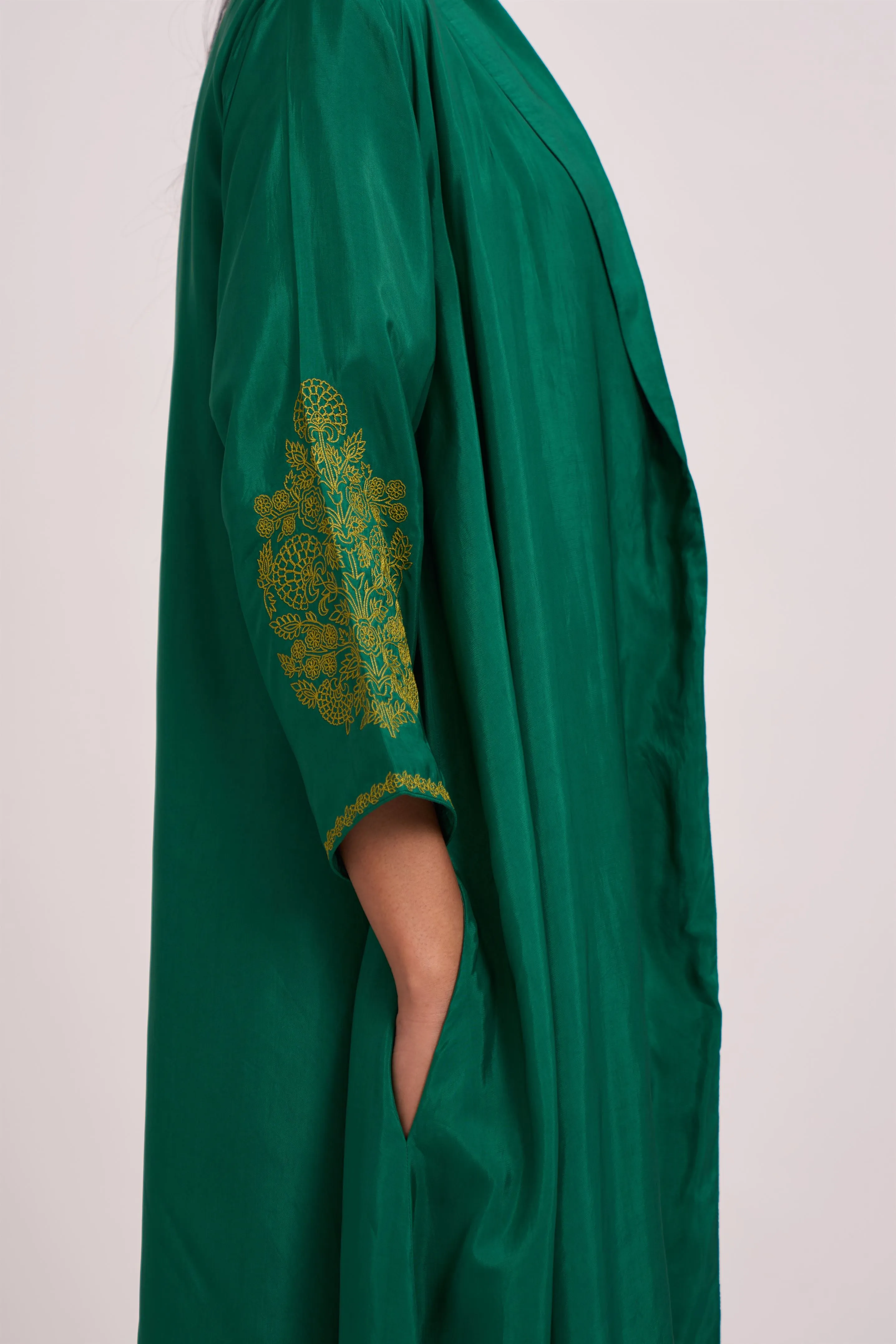 Dot   I   Pakhi Zubarah Dust Green Jacket Silk Fabric In Jacket  Deep Green  SS24-PJ-3