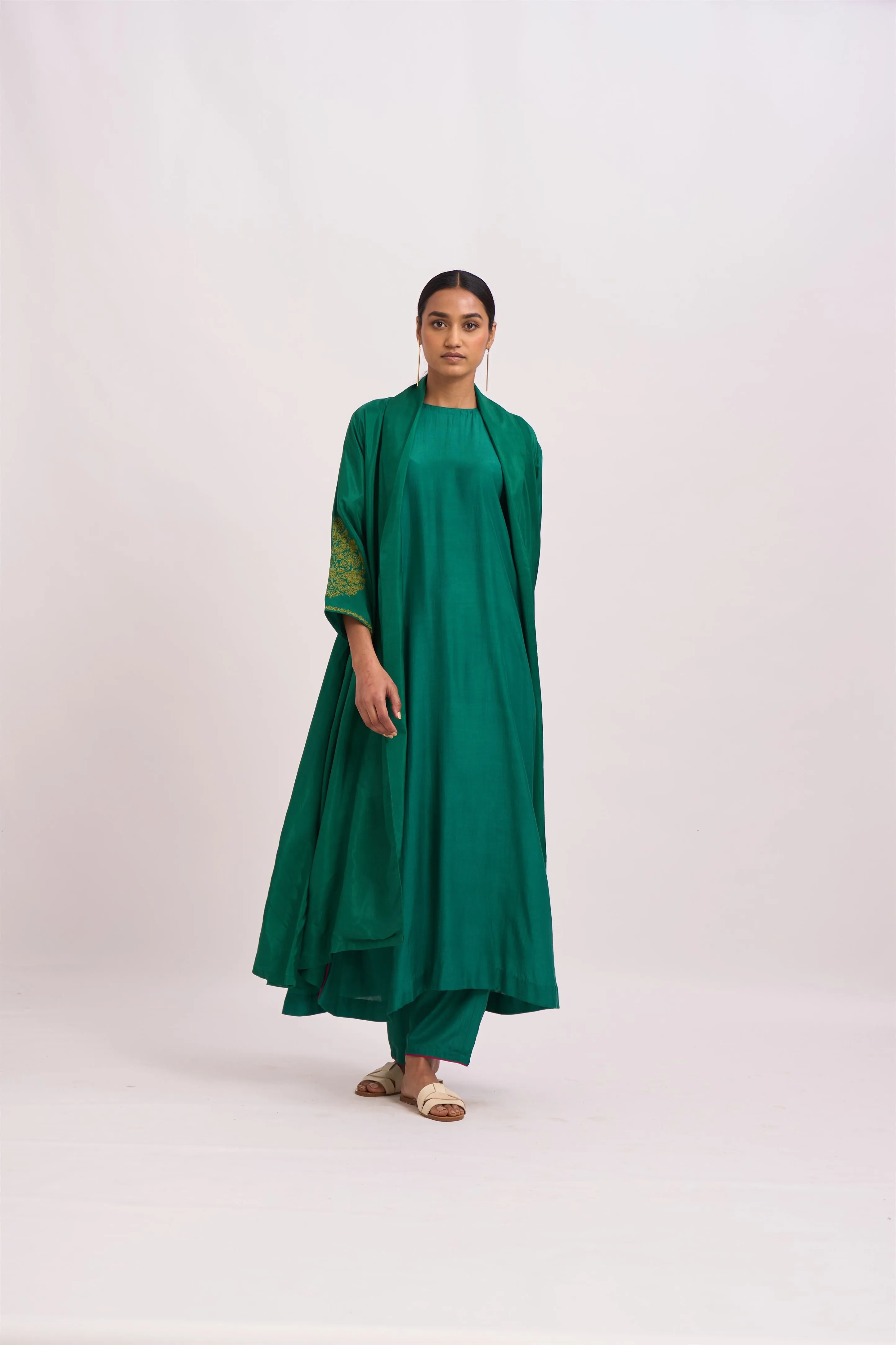 Dot   I   Pakhi Zubarah Dust Green Jacket Silk Fabric In Jacket  Deep Green  SS24-PJ-3