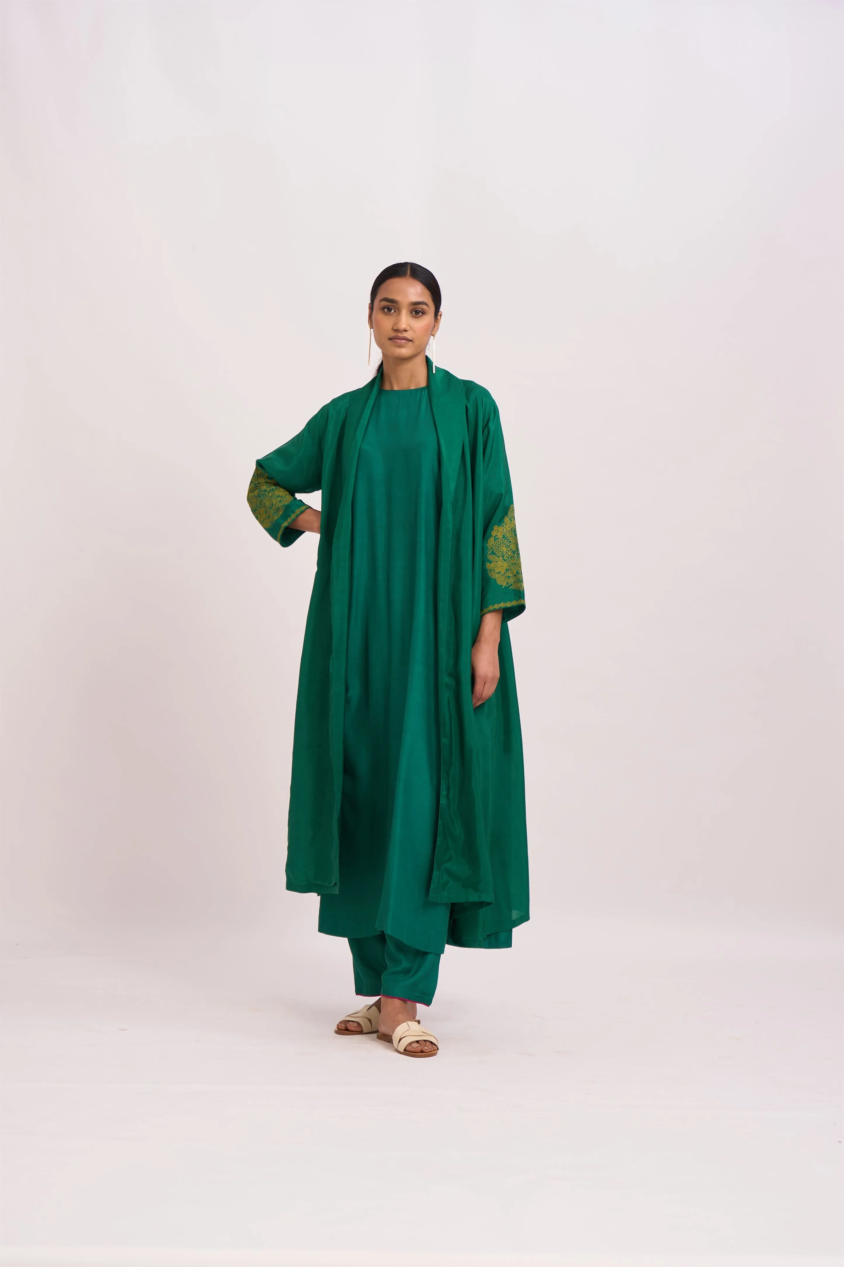 Dot   I   Pakhi Zubarah Dust Green Jacket Silk Fabric In Jacket  Deep Green  SS24-PJ-3