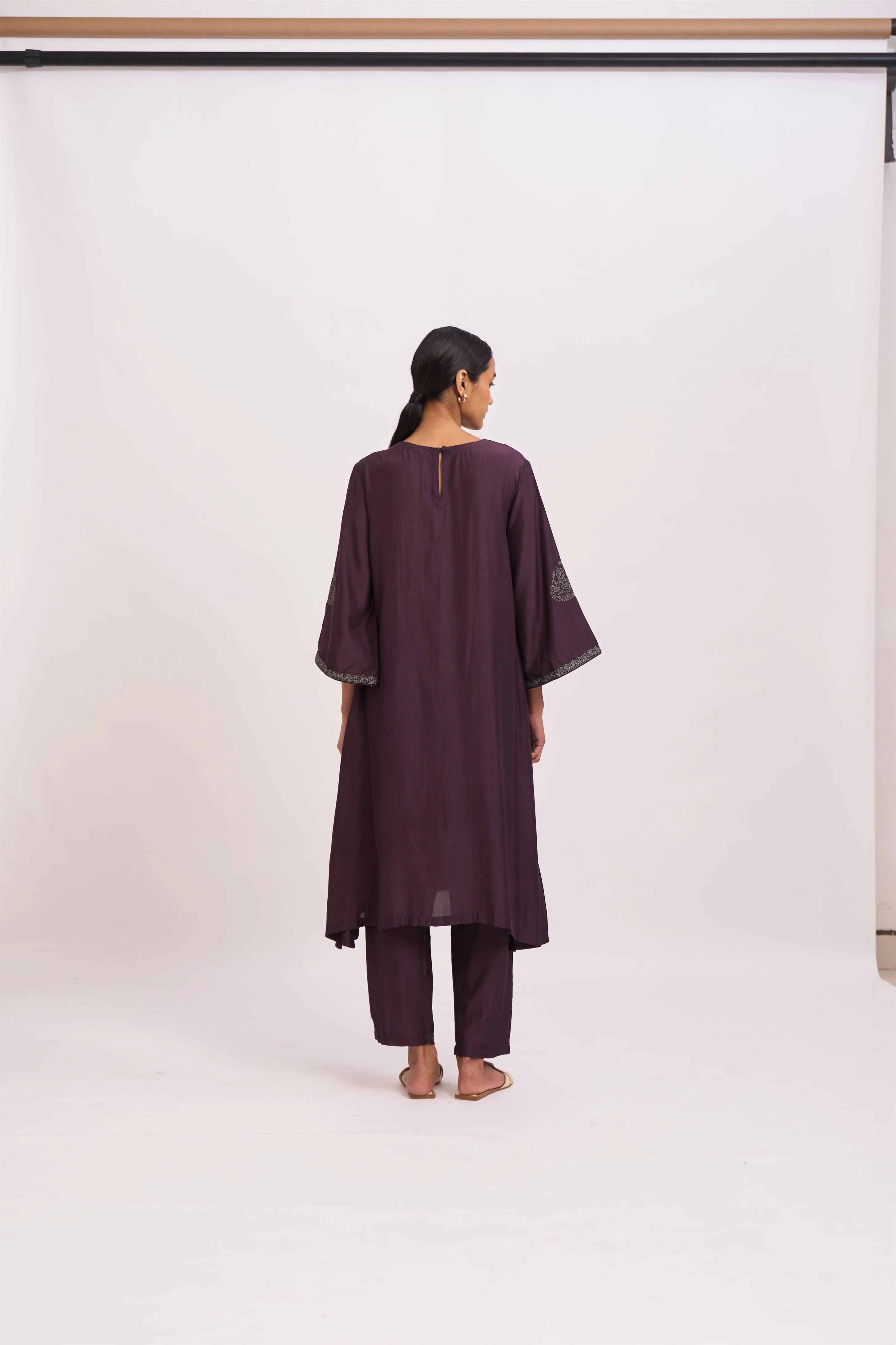 Dot   I   Yami Kurta Sadd Set Chanderi Dupatta with Cotton Silk Fabric in Kurta and Palazoo wine SS24-PS- 56