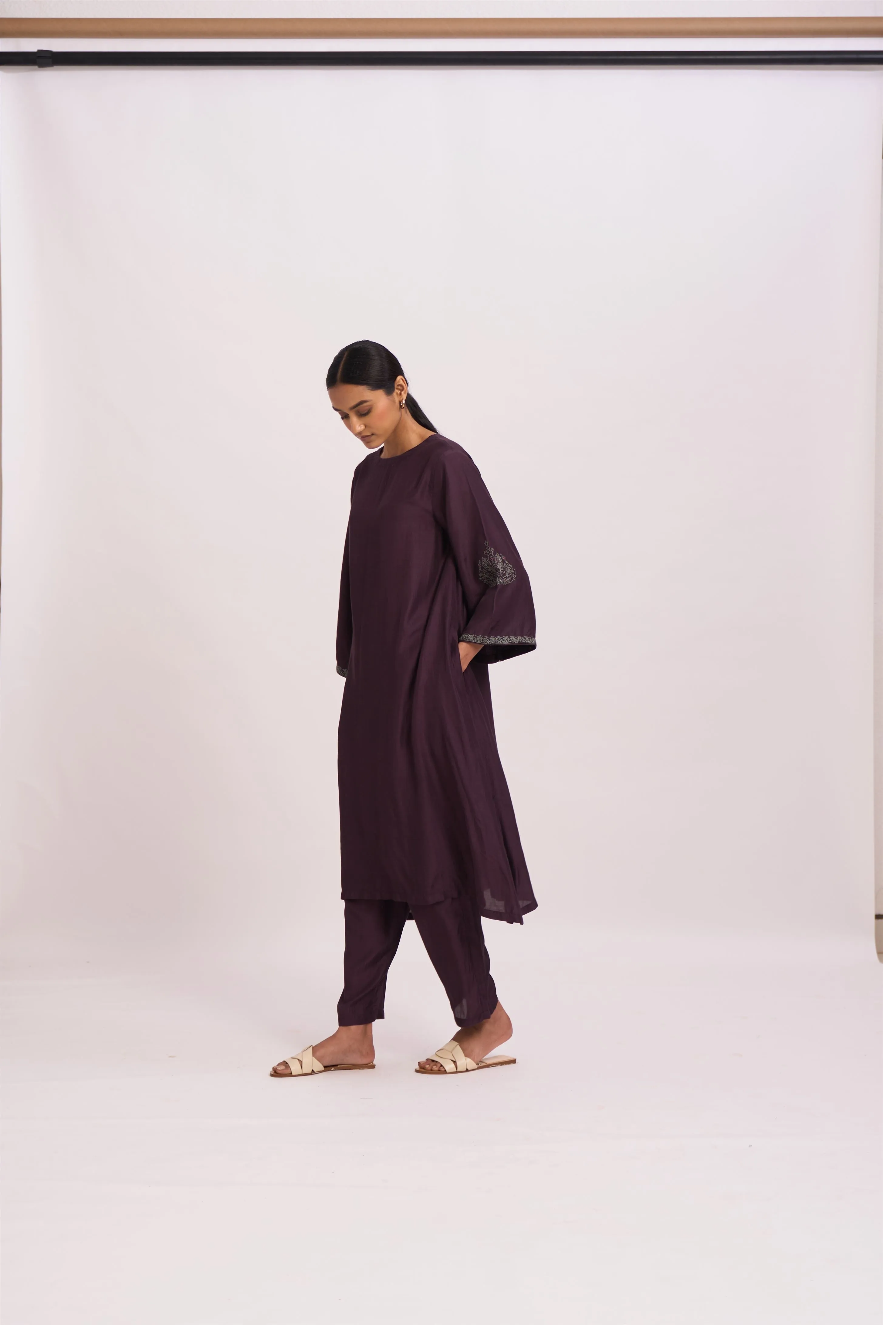 Dot   I   Yami Kurta Sadd Set Chanderi Dupatta with Cotton Silk Fabric in Kurta and Palazoo wine SS24-PS- 56