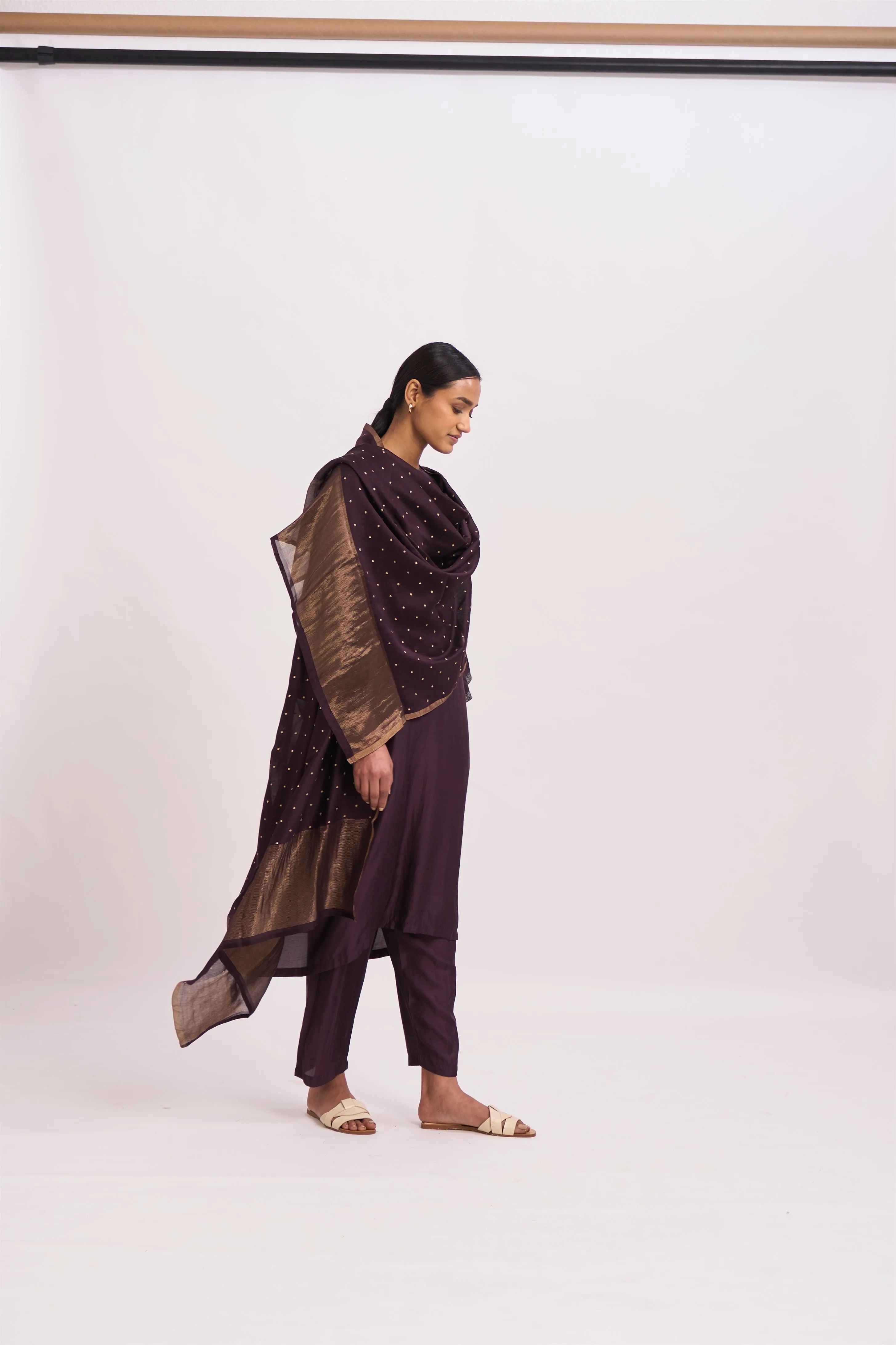 Dot   I   Yami Kurta Sadd Set Chanderi Dupatta with Cotton Silk Fabric in Kurta and Palazoo wine SS24-PS- 56