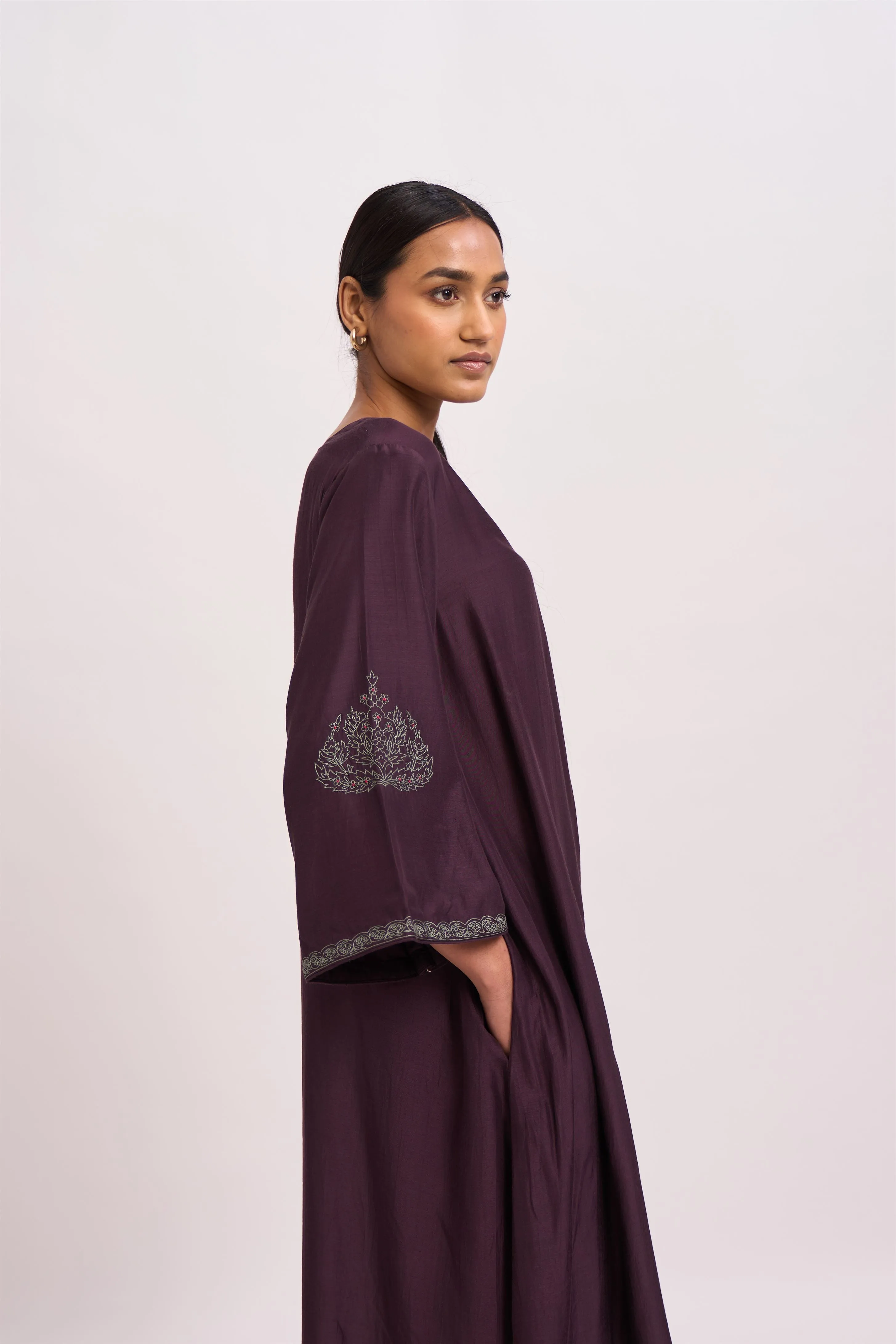 Dot   I   Yami Kurta Sadd Set Chanderi Dupatta with Cotton Silk Fabric in Kurta and Palazoo wine SS24-PS- 56