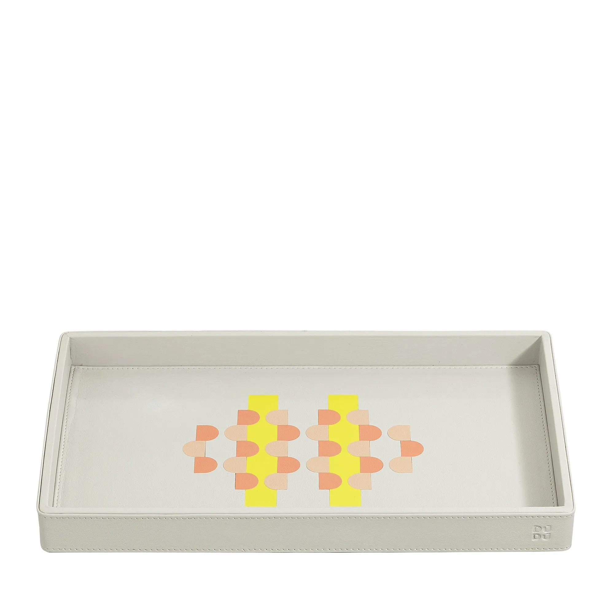 DUDU wooden storage tray covered in real leather, decorative tray for the house, 27 x 15 cm, home design accessory