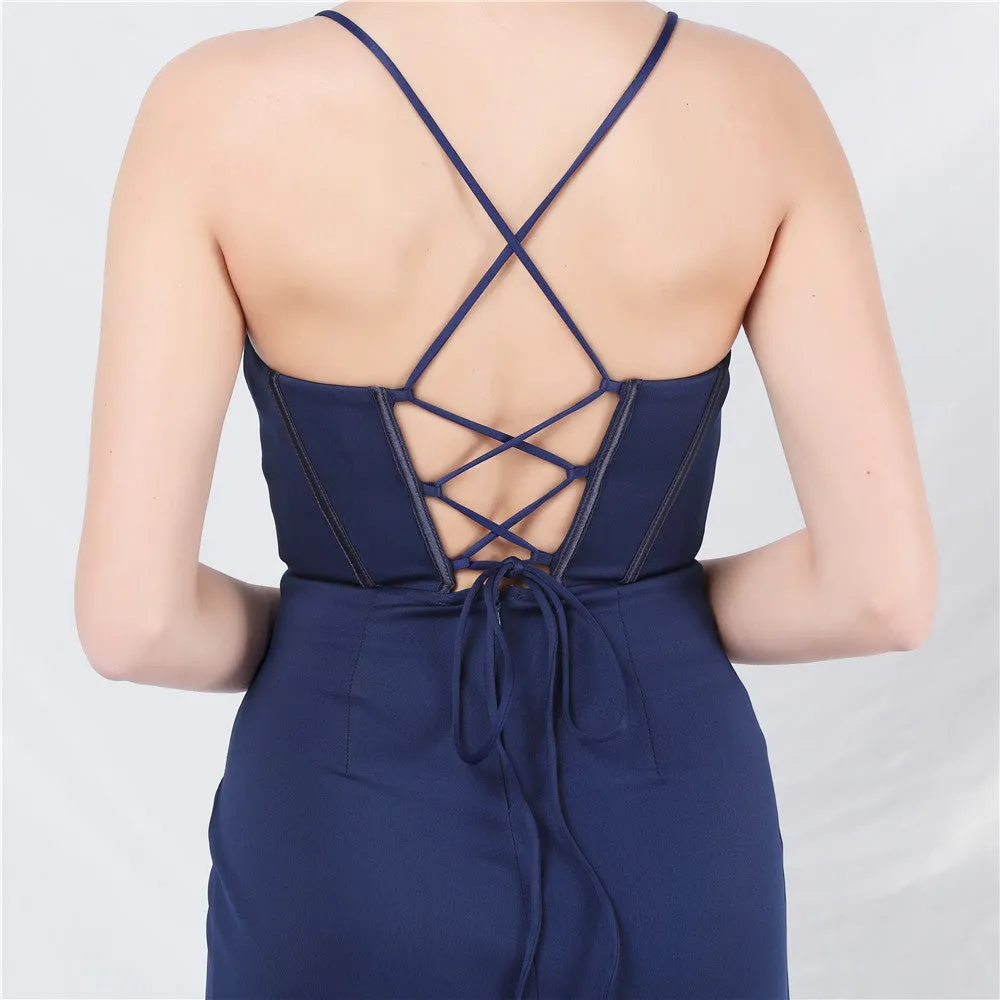 Elegant Boning Beaded Split Evening Dress