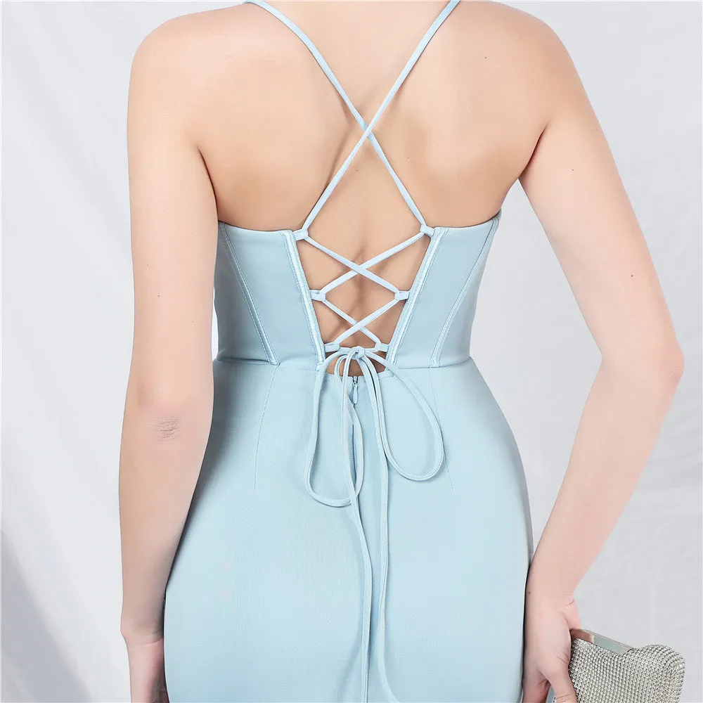 Elegant Boning Beaded Split Evening Dress