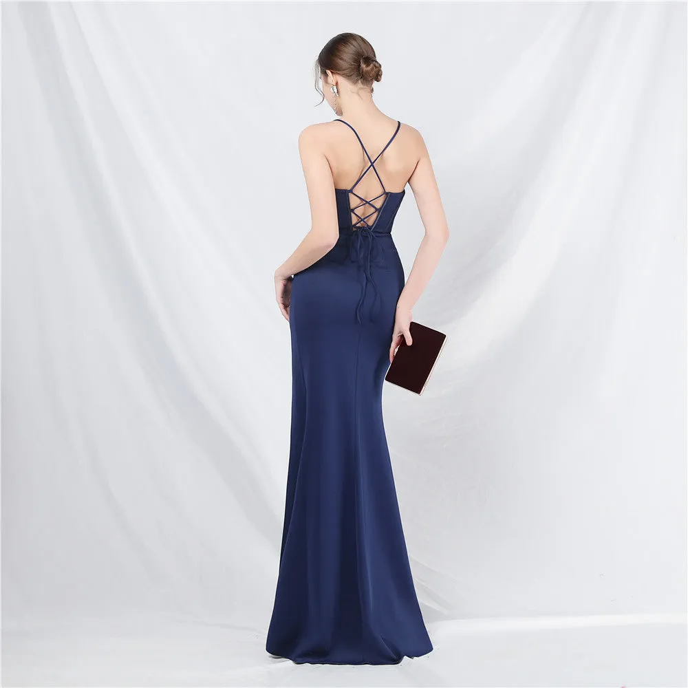 Elegant Boning Beaded Split Evening Dress