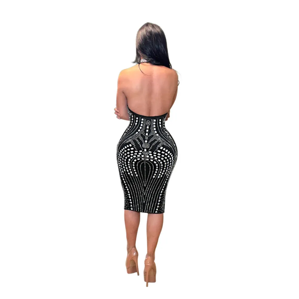Elegant Low Back Mesh Patchwork Beaded Party Dress for Glamorous Nights