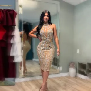 Elegant Low Back Mesh Patchwork Beaded Party Dress for Glamorous Nights