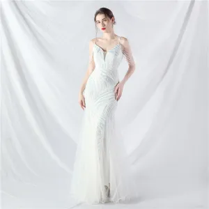 Elegant Sequin Mesh Beaded Evening Dress