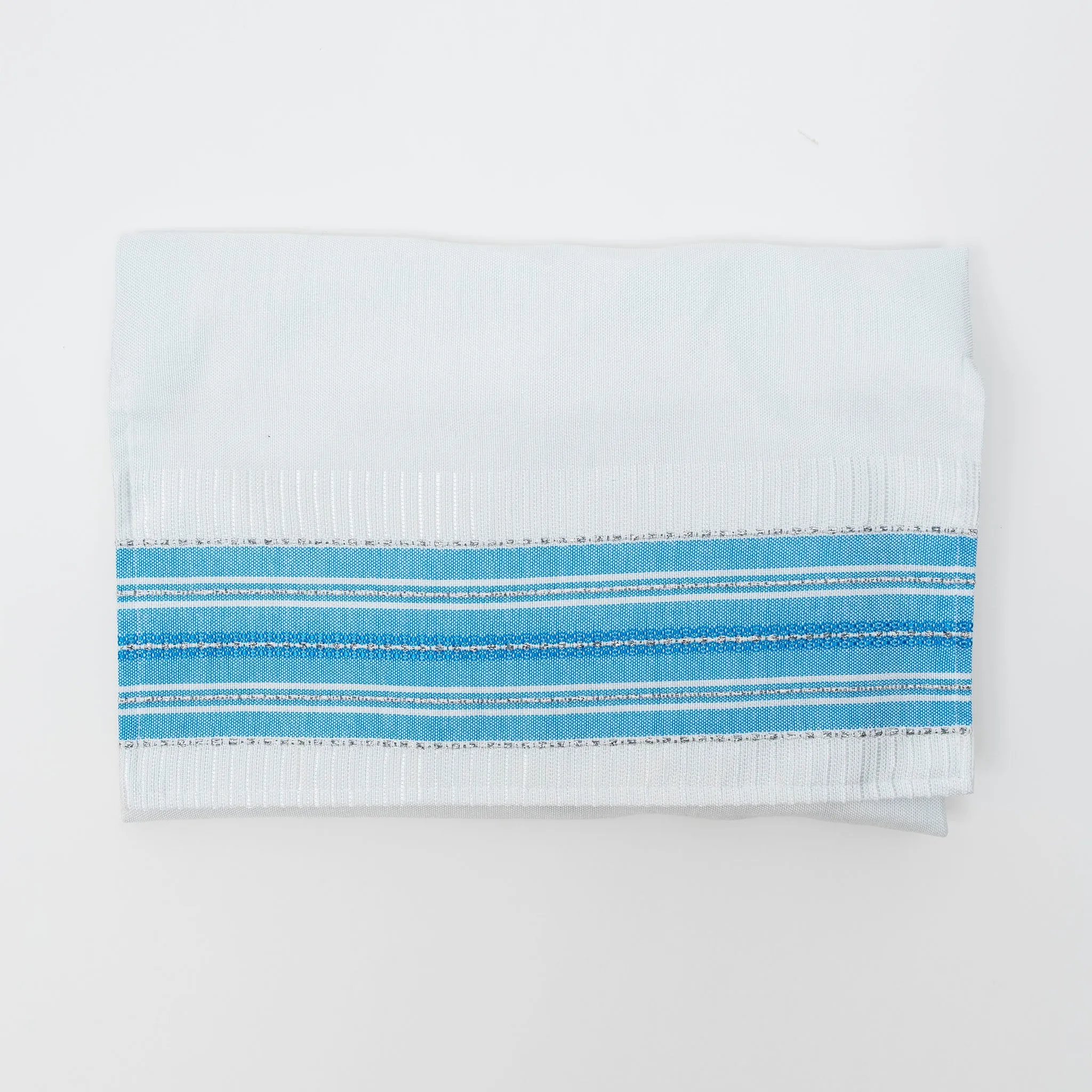 Elia - Silk Tallit - Flag Blue with Silver on White
