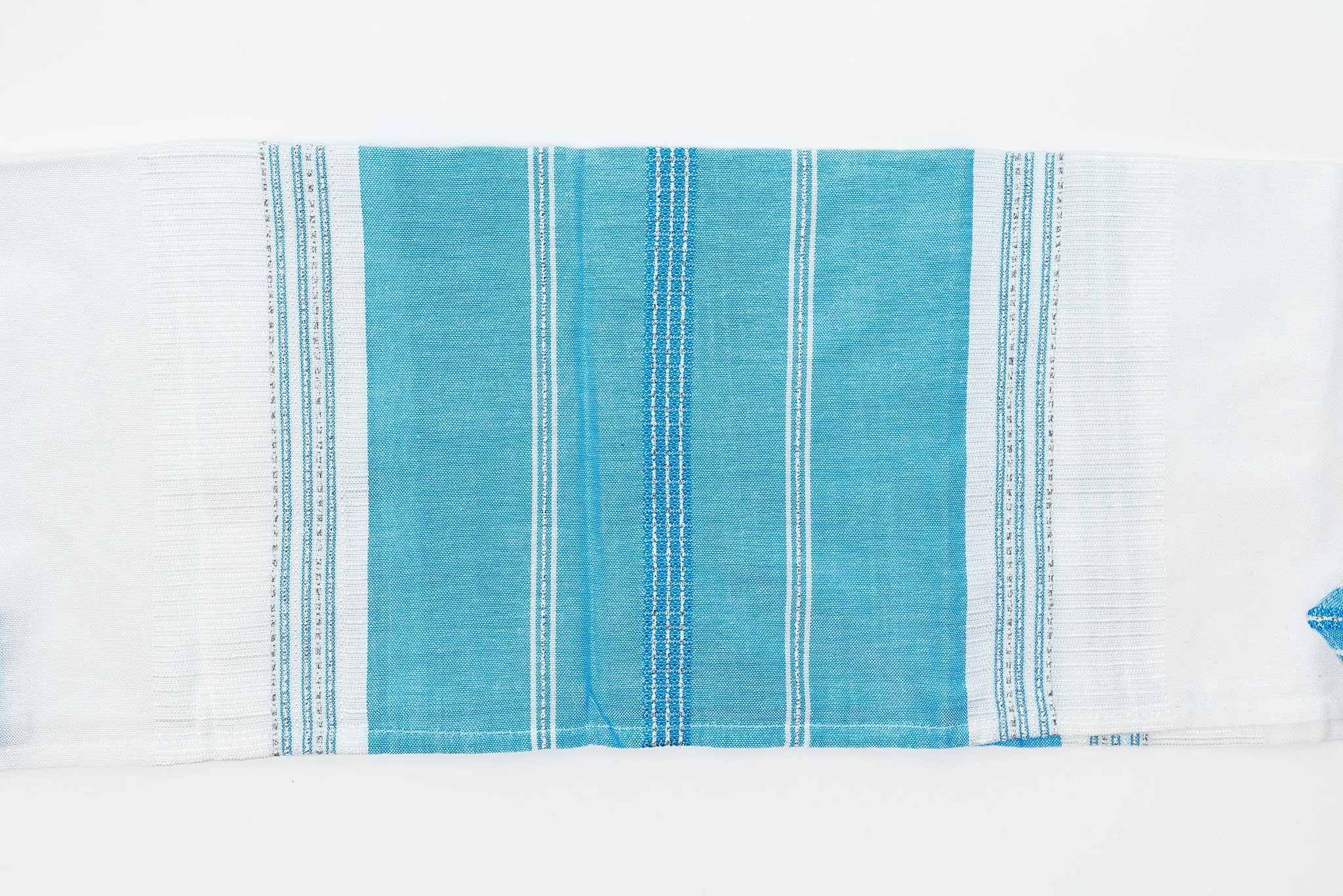 Elia - Silk Tallit - Flag Blue with Silver on White