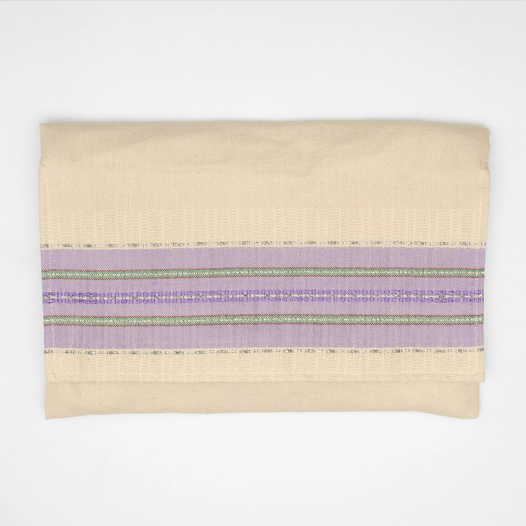 Elia - Silk Tallit - Lilac with Green, Bordeaux and silver on Off-White