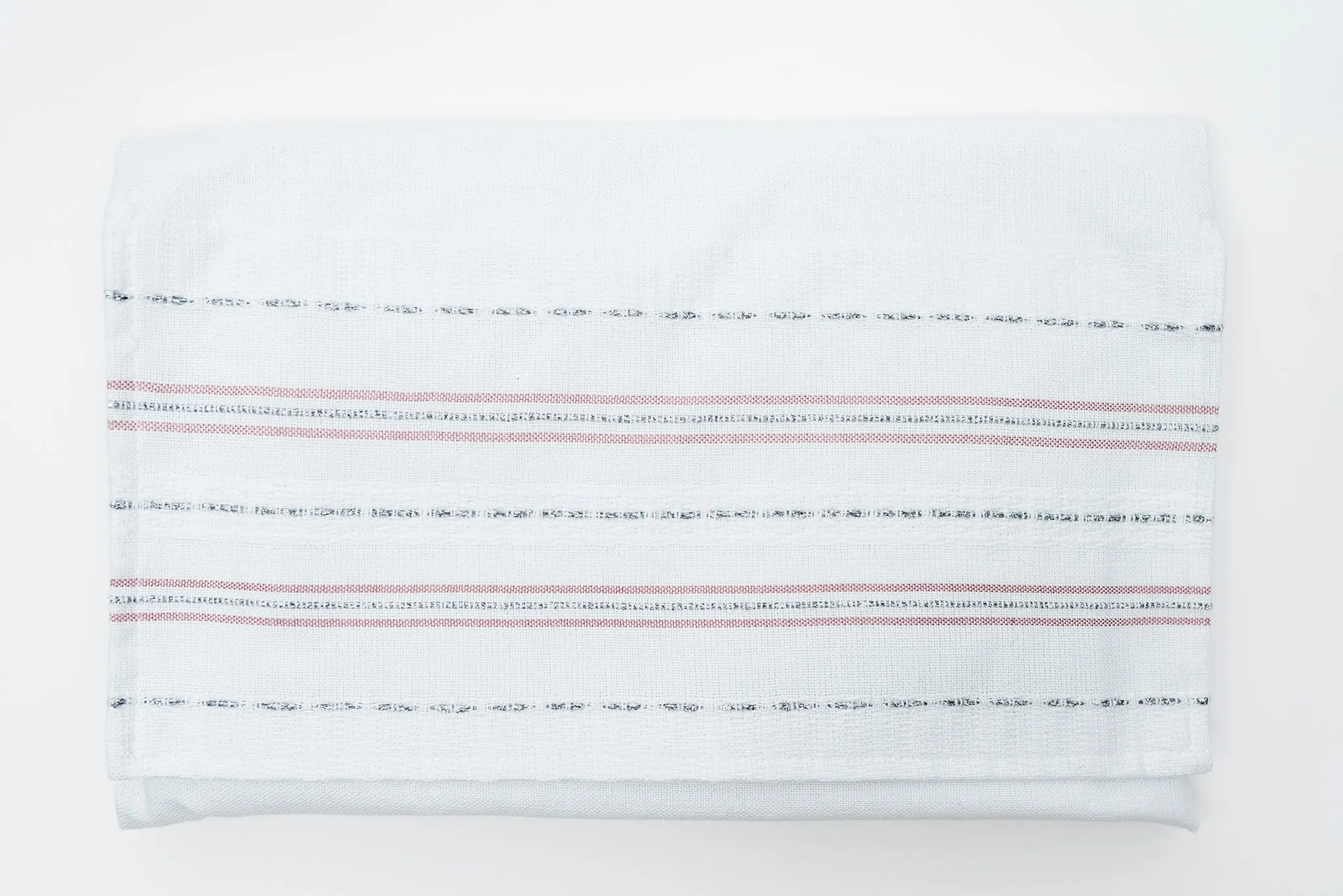 Elia - Silk Tallit - Pink and Silver on White