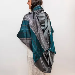 Elia - Silk Tallit- Turquoise and Silver on Gray