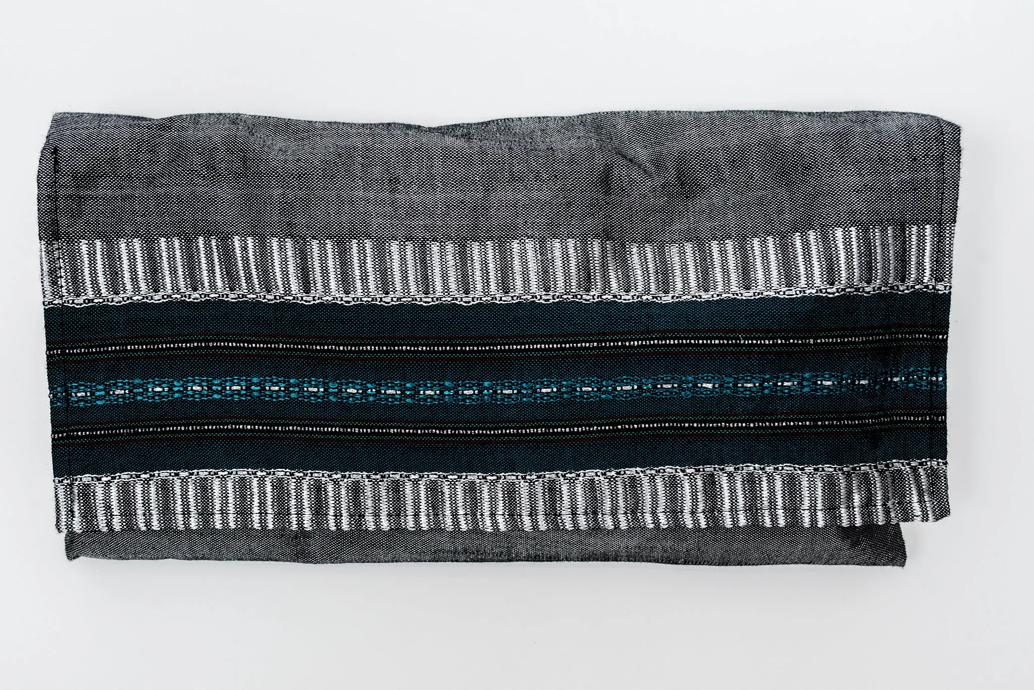 Elia - Silk Tallit- Turquoise and Silver on Gray