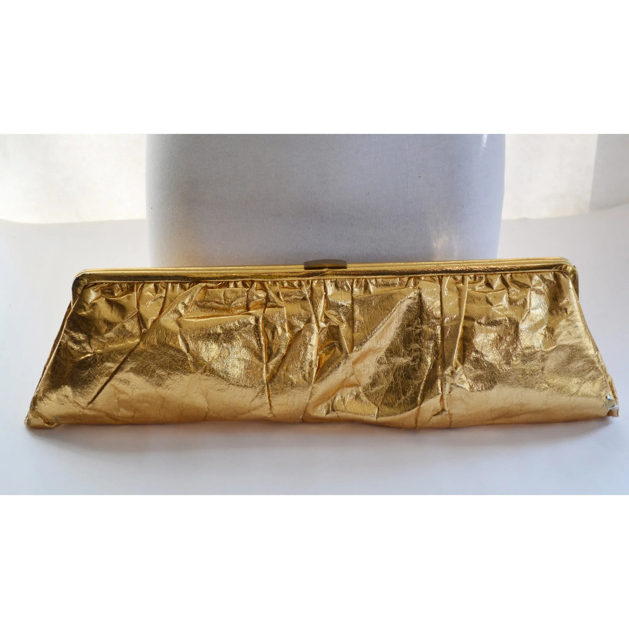 Elongated Gold Lame Clutch Purse