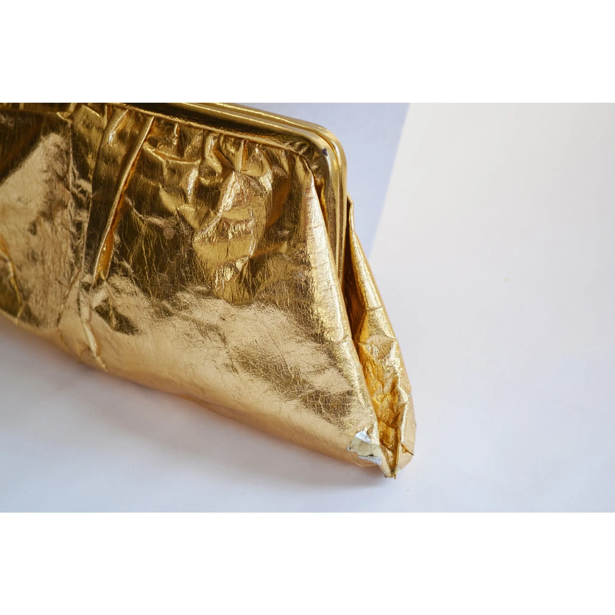 Elongated Gold Lame Clutch Purse