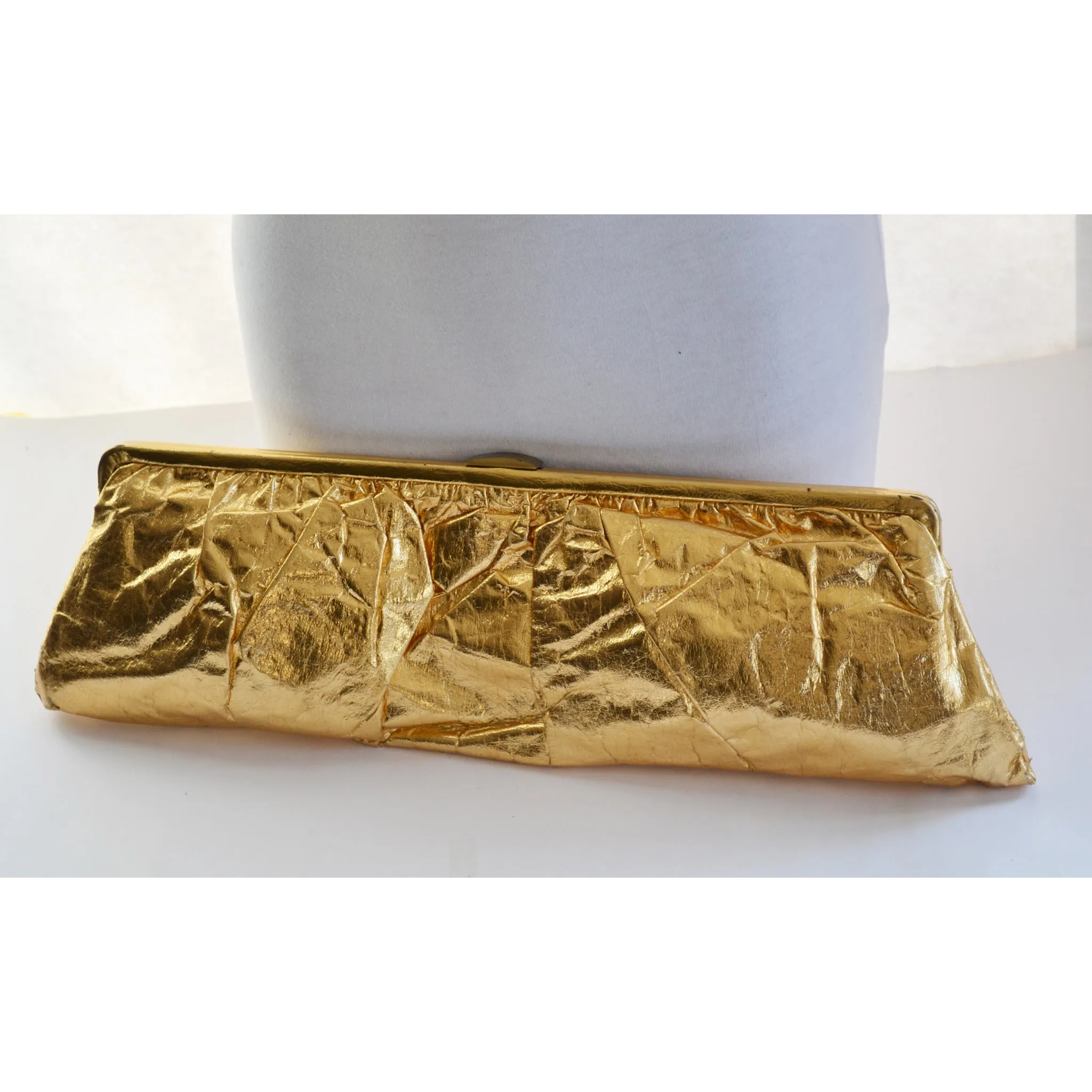 Elongated Gold Lame Clutch Purse