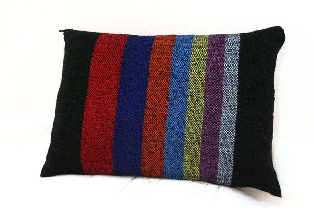Esther - Wool Tallit - Rainbow Stripes on Black
