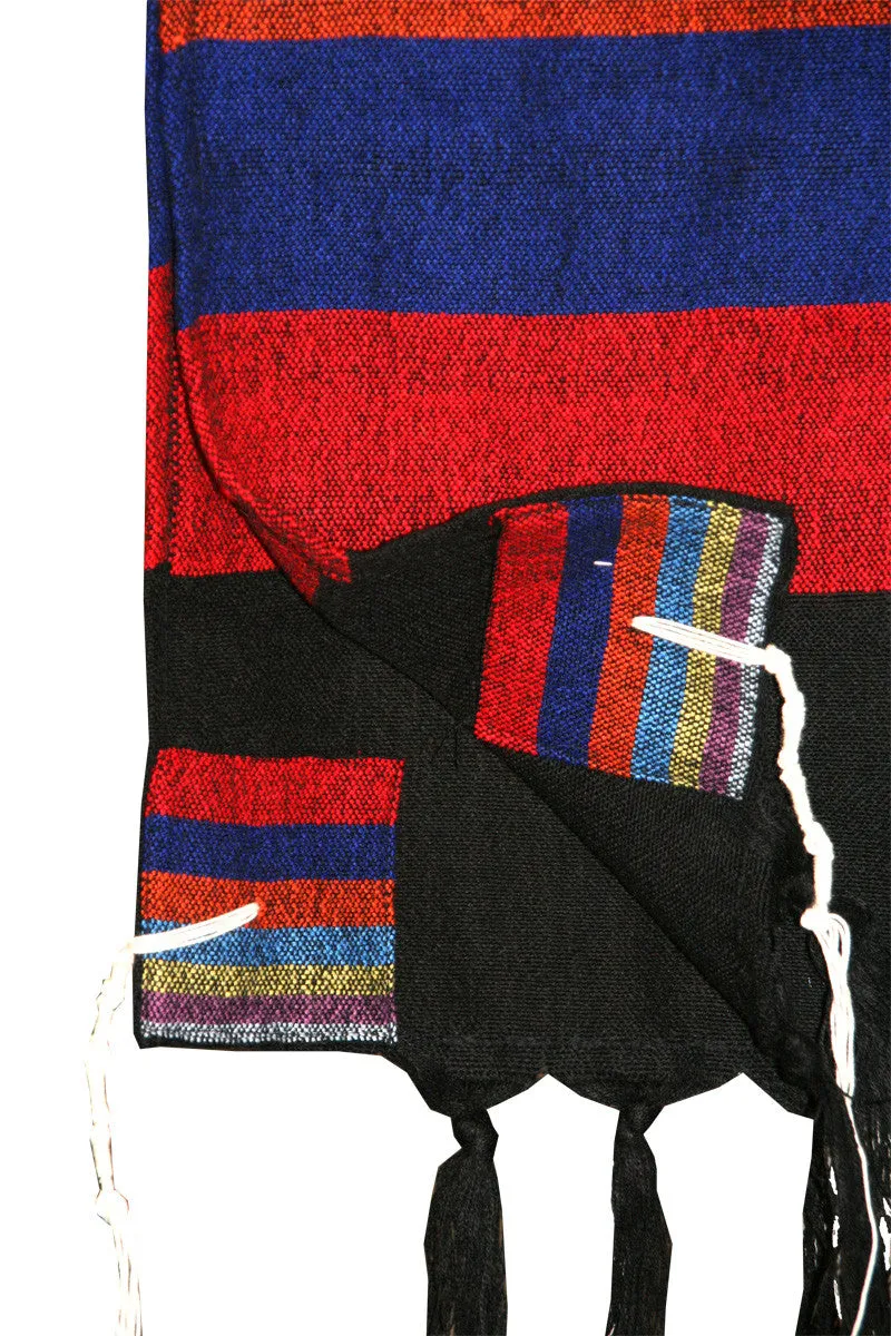 Esther - Wool Tallit - Rainbow Stripes on Black