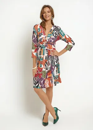 Ethnic print 3/4 sleeve dress