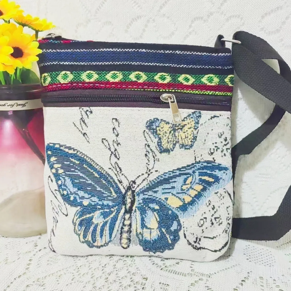Ethnic Style Embroidered Crossbody Bag Cute Elephant Butterfly Chinese Style