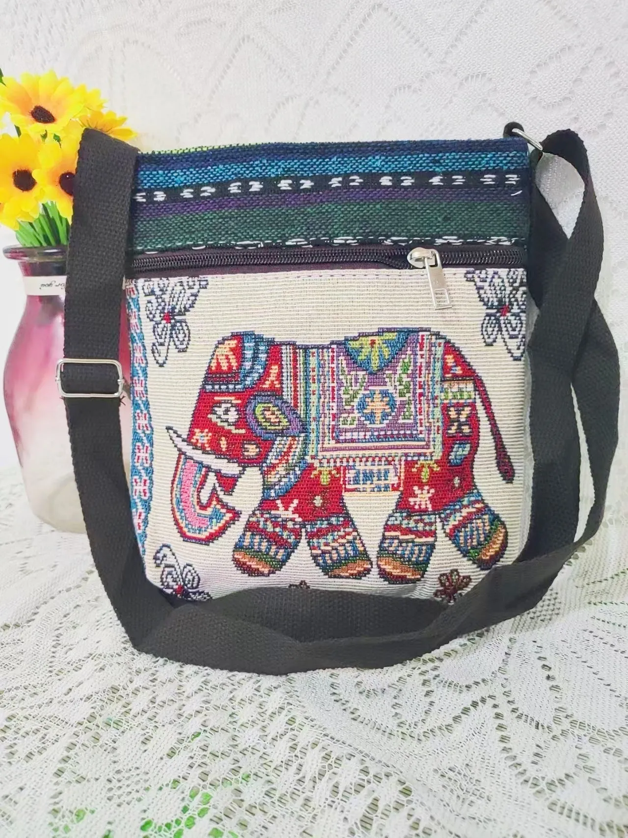 Ethnic Style Embroidered Crossbody Bag Cute Elephant Butterfly Chinese Style