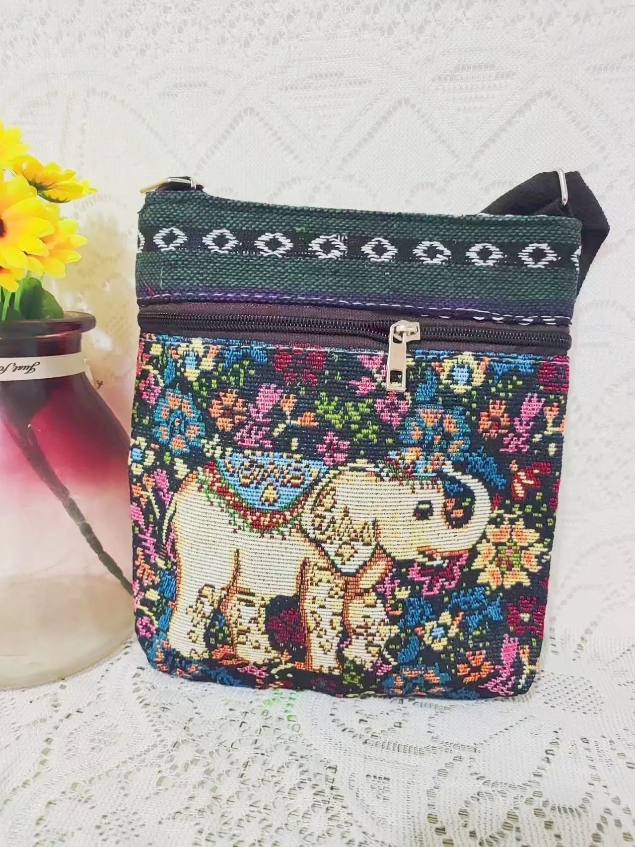 Ethnic Style Embroidered Crossbody Bag Cute Elephant Butterfly Chinese Style