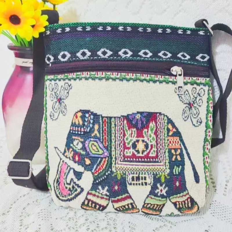 Ethnic Style Embroidered Crossbody Bag Cute Elephant Butterfly Chinese Style