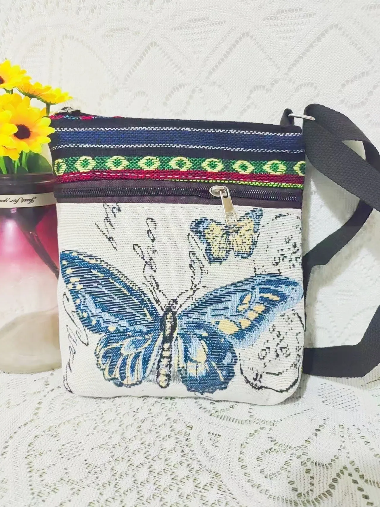Ethnic Style Embroidered Crossbody Bag Cute Elephant Butterfly Chinese Style
