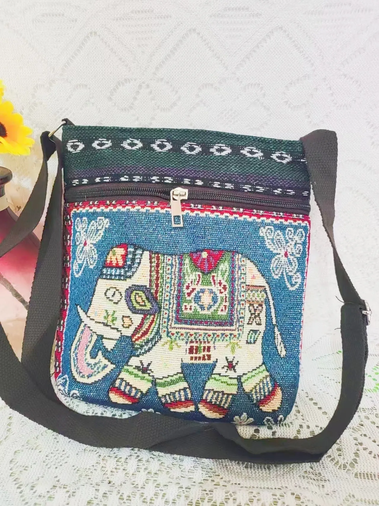 Ethnic Style Embroidered Crossbody Bag Cute Elephant Butterfly Chinese Style
