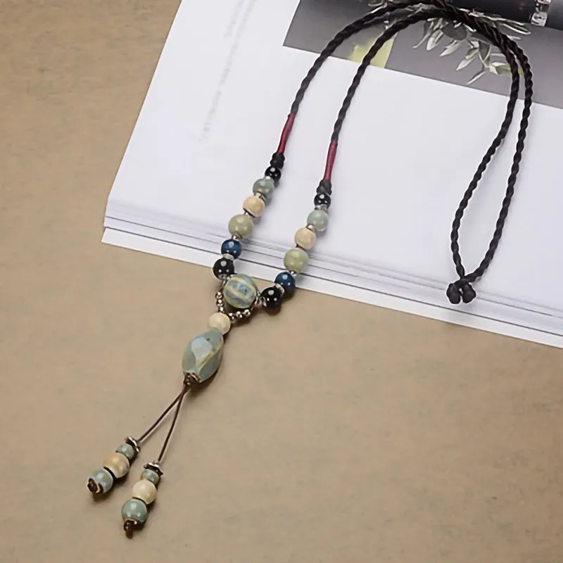 Ethnic Style Handmade Ceramic Necklace（Adjustable length）