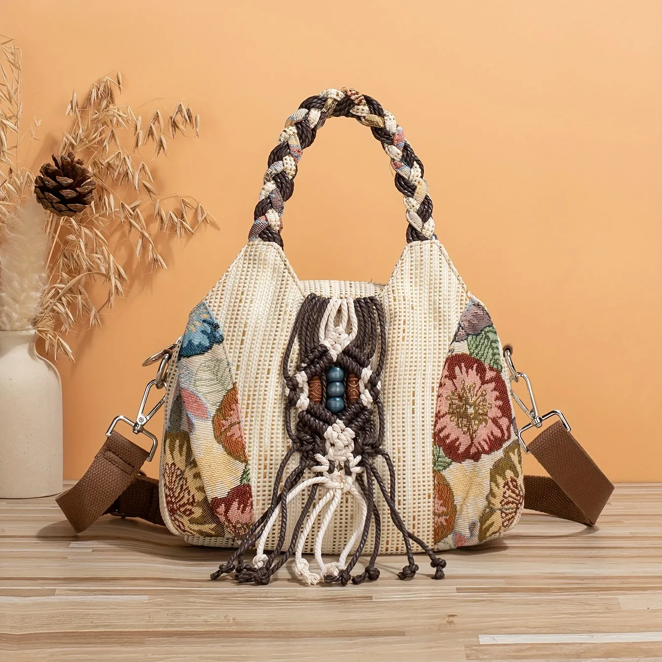 Ethnic Style With Hand-woven Adjustable Shoulder Strap Shoulder Messenger Bag