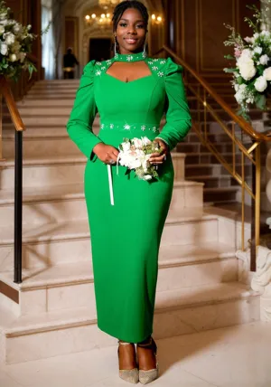 Exquisite Beaded Hollow Collar Maxi Dress for Formal Occasions