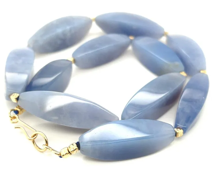 Faceted Chalcedony and 14k Yellow Gold Beaded Necklace, 19 Inches Long