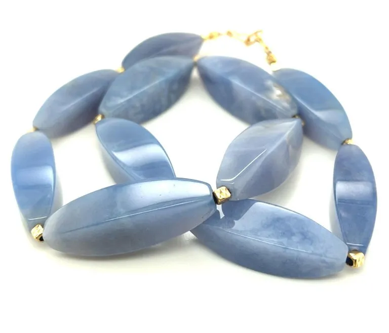 Faceted Chalcedony and 14k Yellow Gold Beaded Necklace, 19 Inches Long