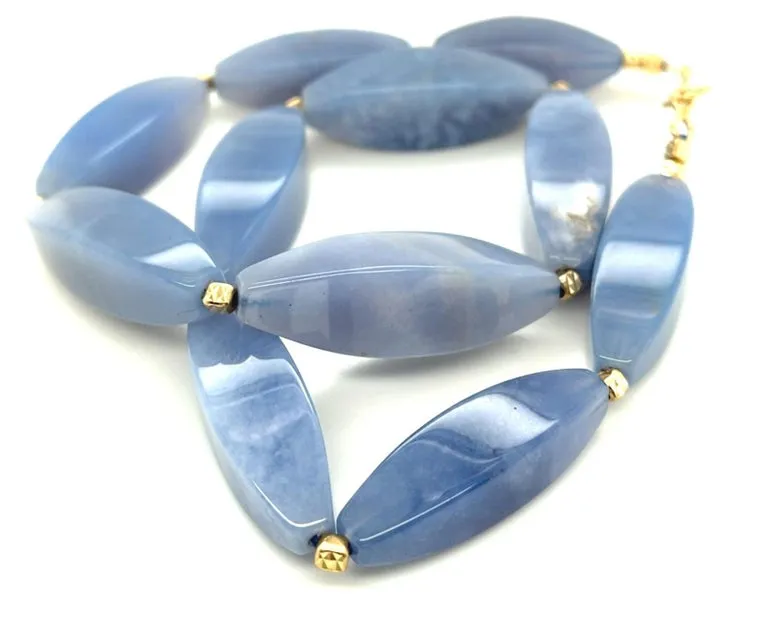 Faceted Chalcedony and 14k Yellow Gold Beaded Necklace, 19 Inches Long