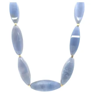 Faceted Chalcedony and 14k Yellow Gold Beaded Necklace, 19 Inches Long