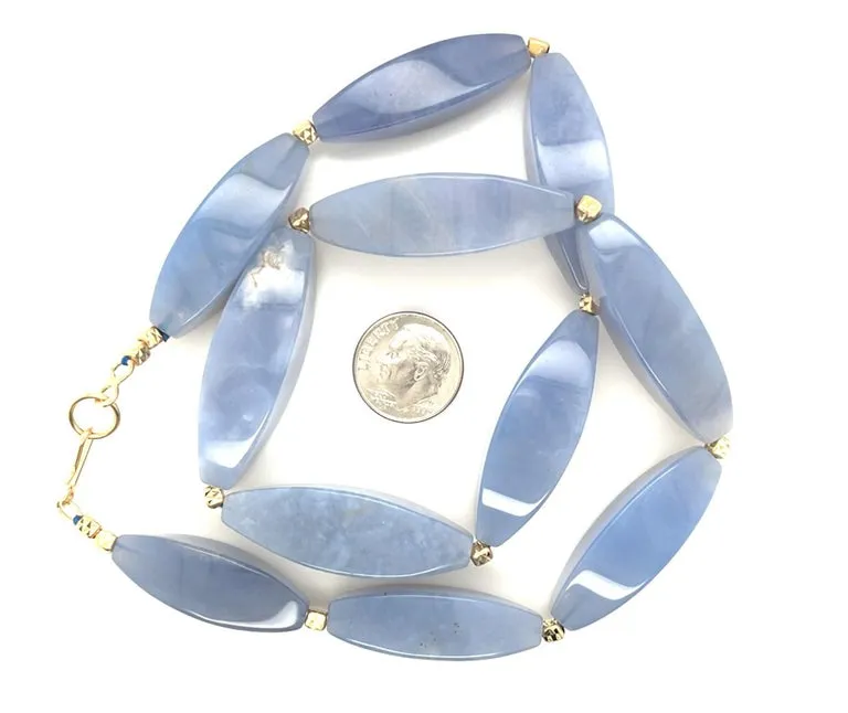 Faceted Chalcedony and 14k Yellow Gold Beaded Necklace, 19 Inches Long