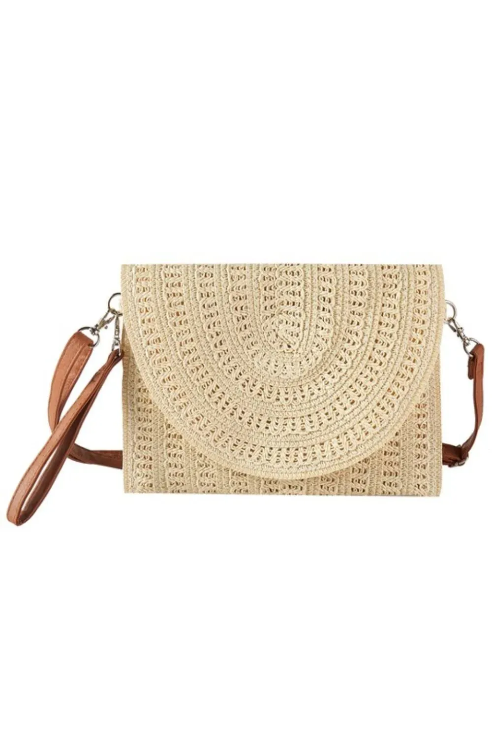 Fame Woven Pattern Straw Crossbody Bag