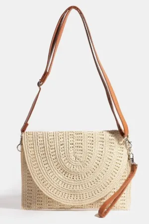 Fame Woven Pattern Straw Crossbody Bag