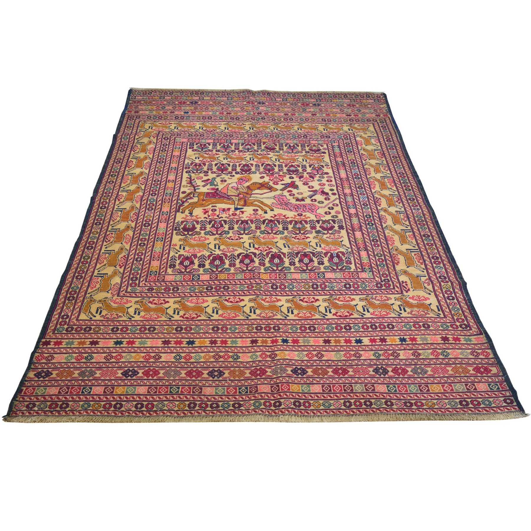 Fine Afghan Soumack Tribal Pictorial Handmade Wool Rug (Size 3.11 X 6.1) Cwral-8622