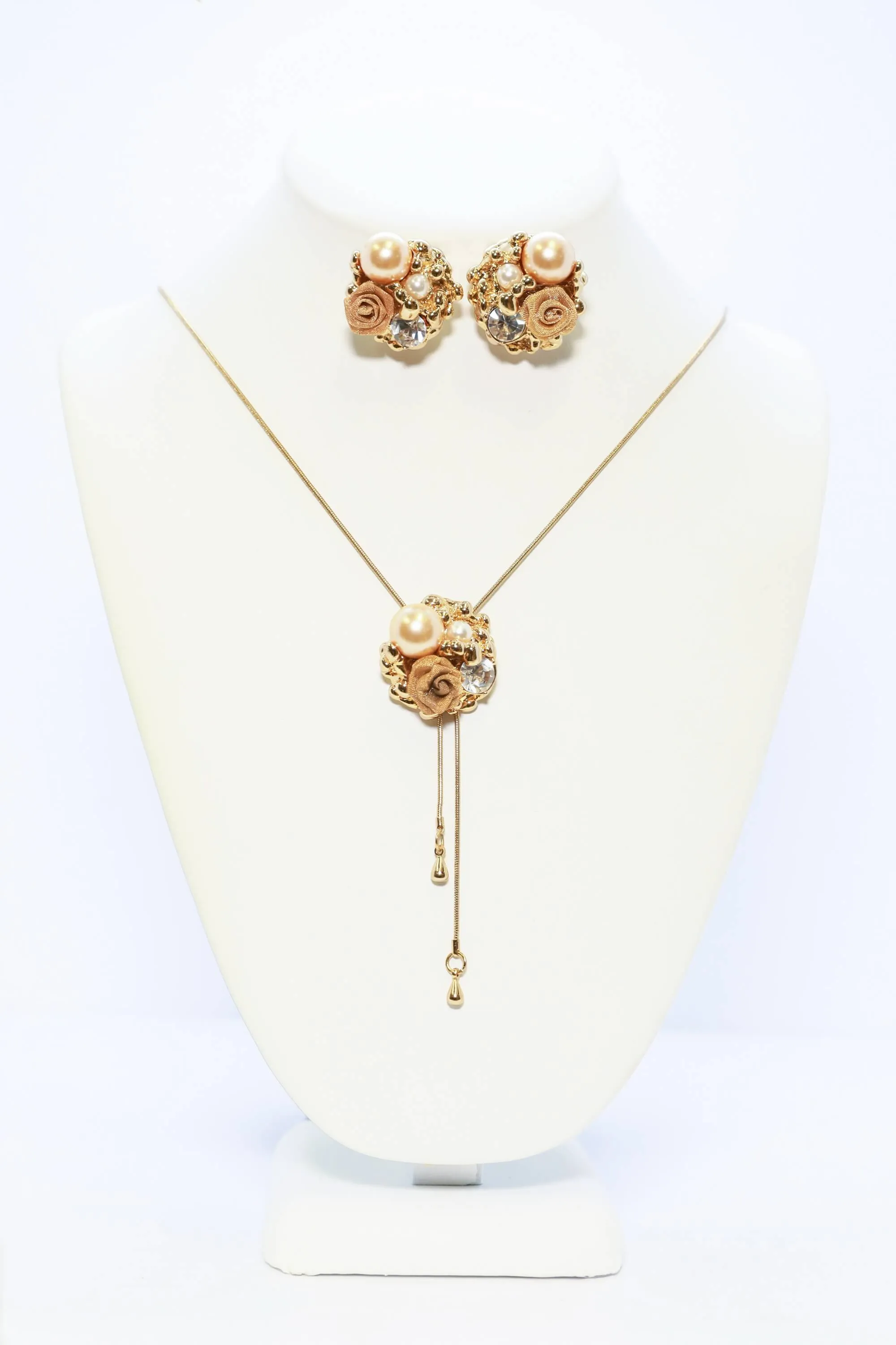 Floral Golden Necklace and Earring Set