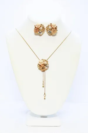 Floral Golden Necklace and Earring Set