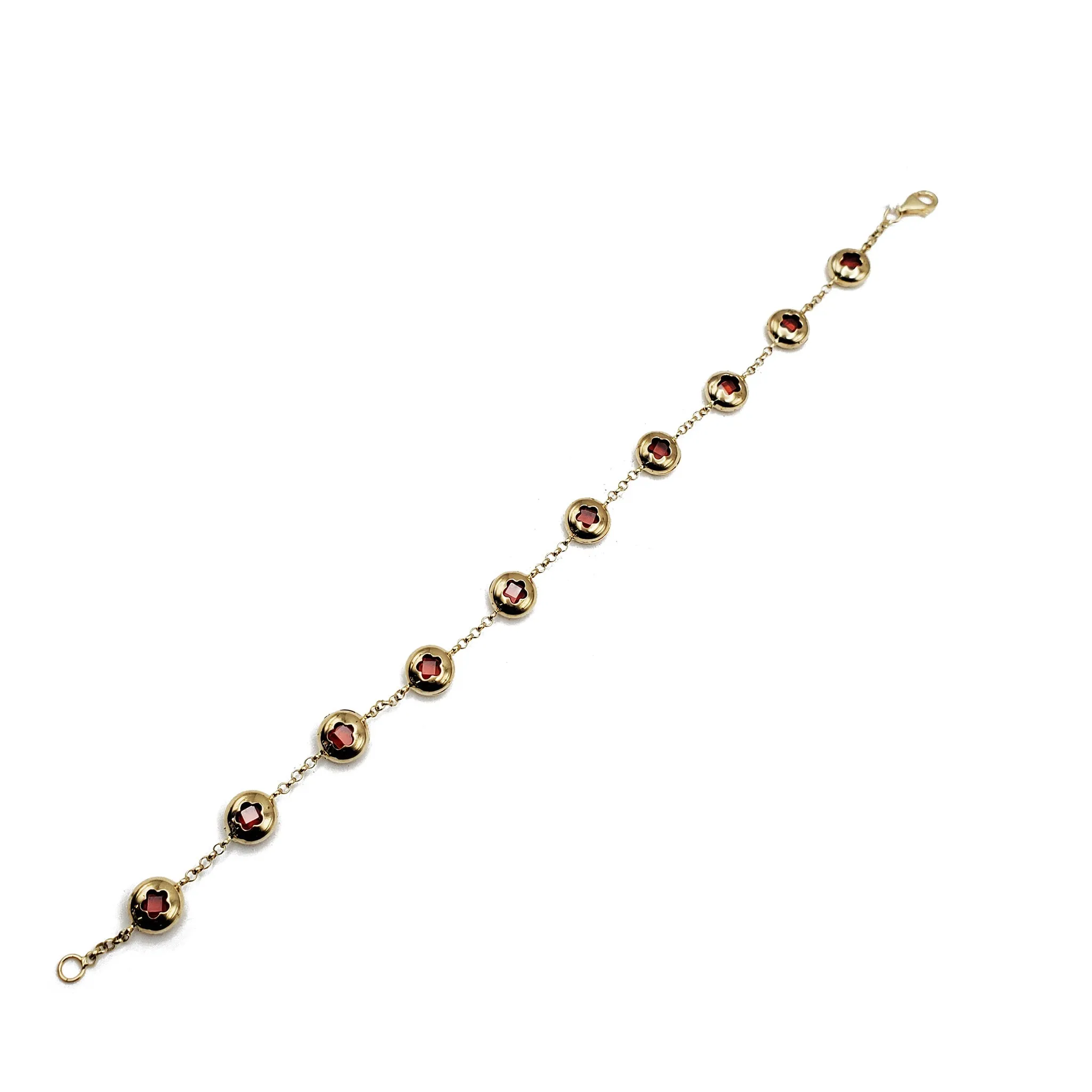 Flower Imprint Gemstone Beaded Bracelet (14K)