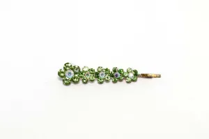 Flowered Green Diamante Hair Pin