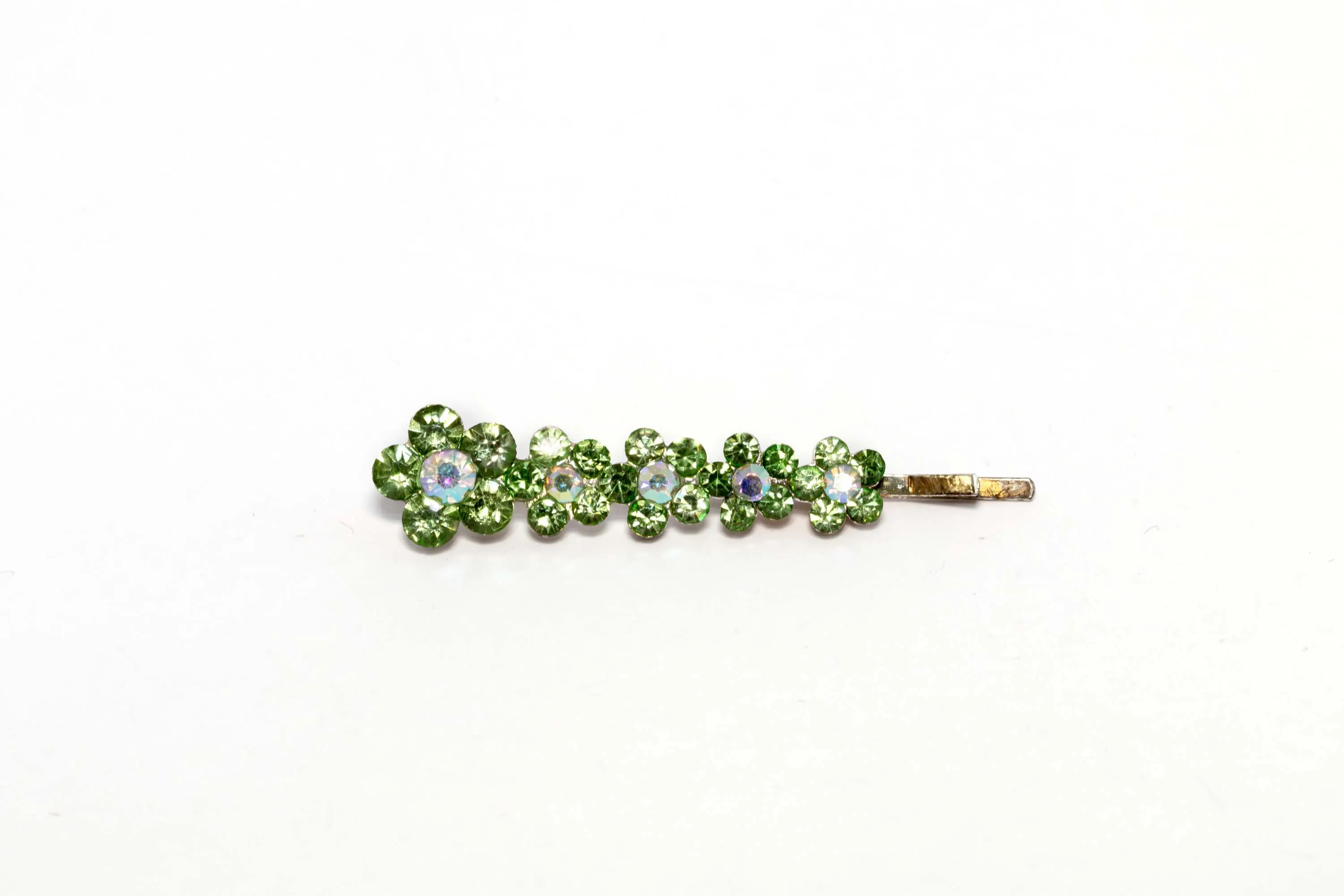 Flowered Green Diamante Hair Pin